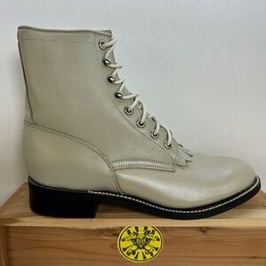 Justin Roper Boots Western Kiltie LaceUp White Leather Womens 5 1/2 B